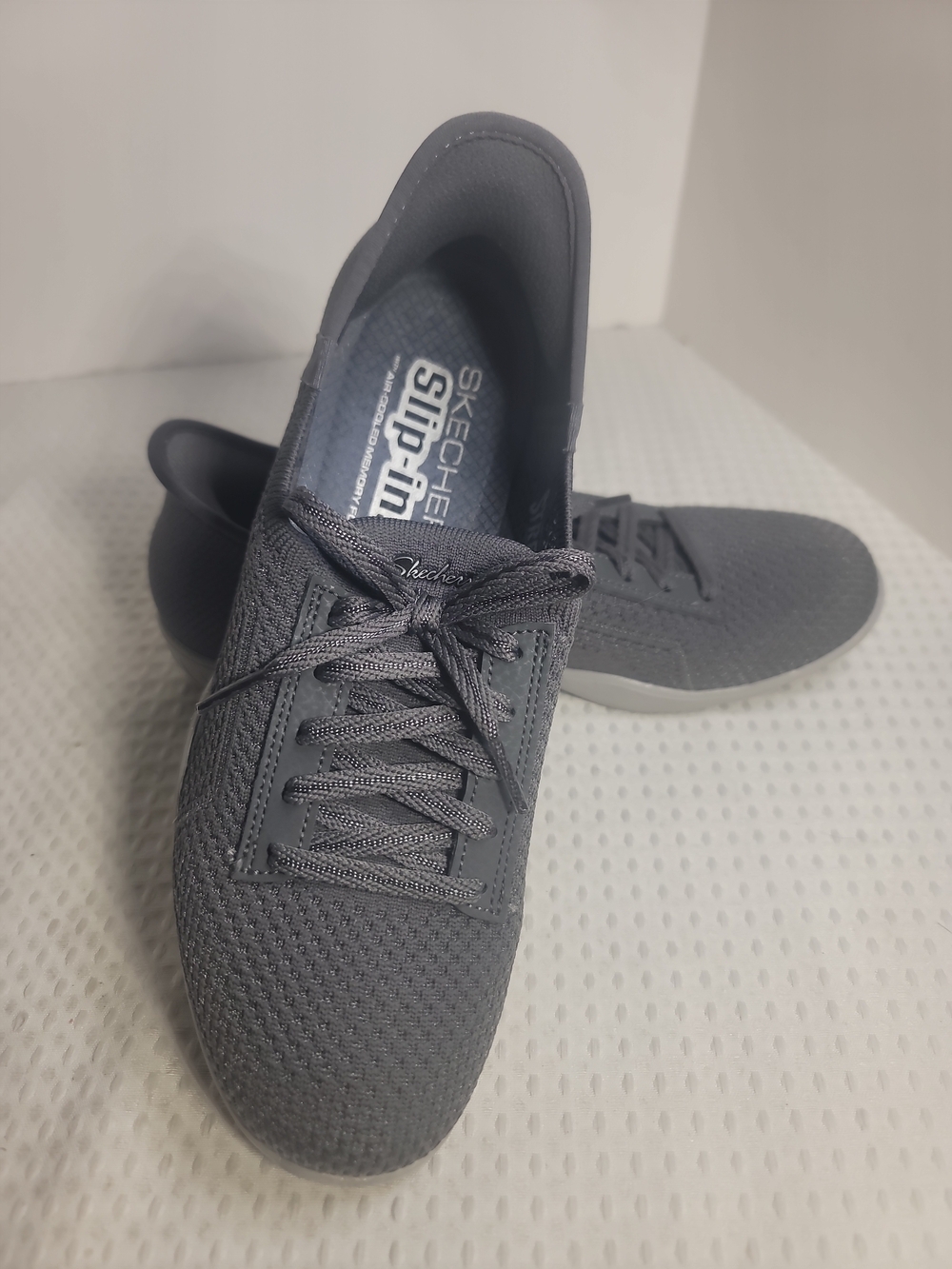 Skechers Slip-In Knit Lace-Up Sneakers - Charcoal Gray
